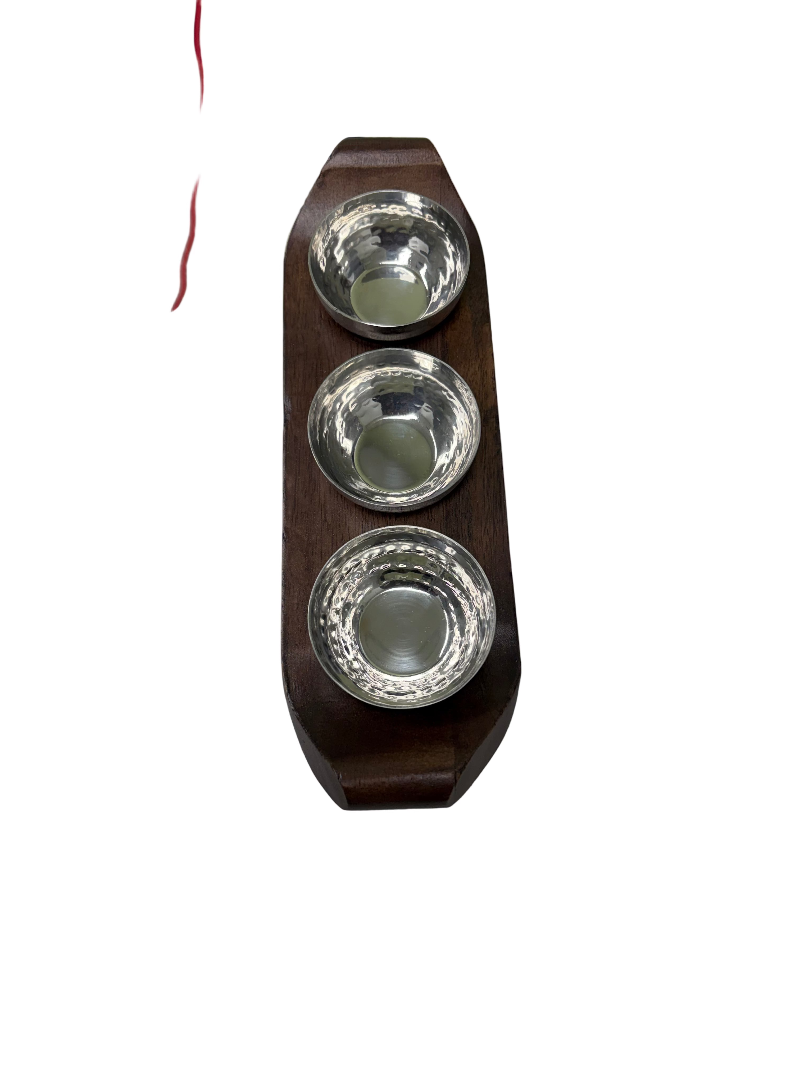 Pickle & Relish Three Bowls Set with Wooden Plate Stainless Steel