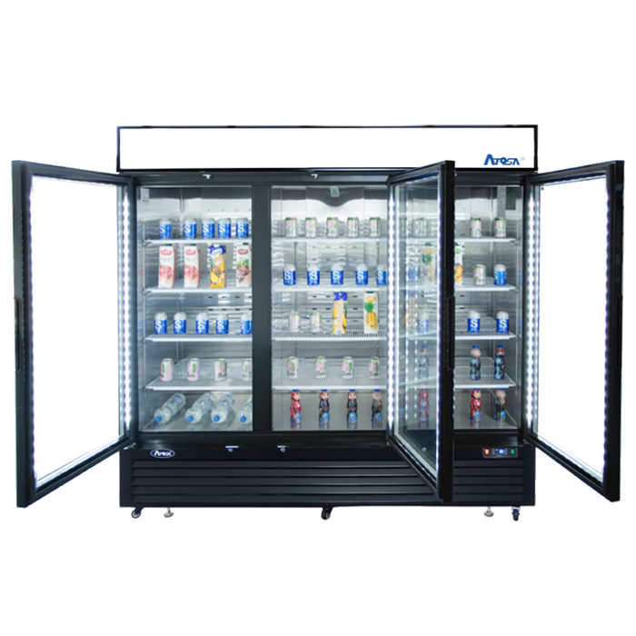 ATOSA MCF8728GR — Black Cabinet Three (3) Glass Door Merchandiser Freezer, 68 Cu. Ft.
