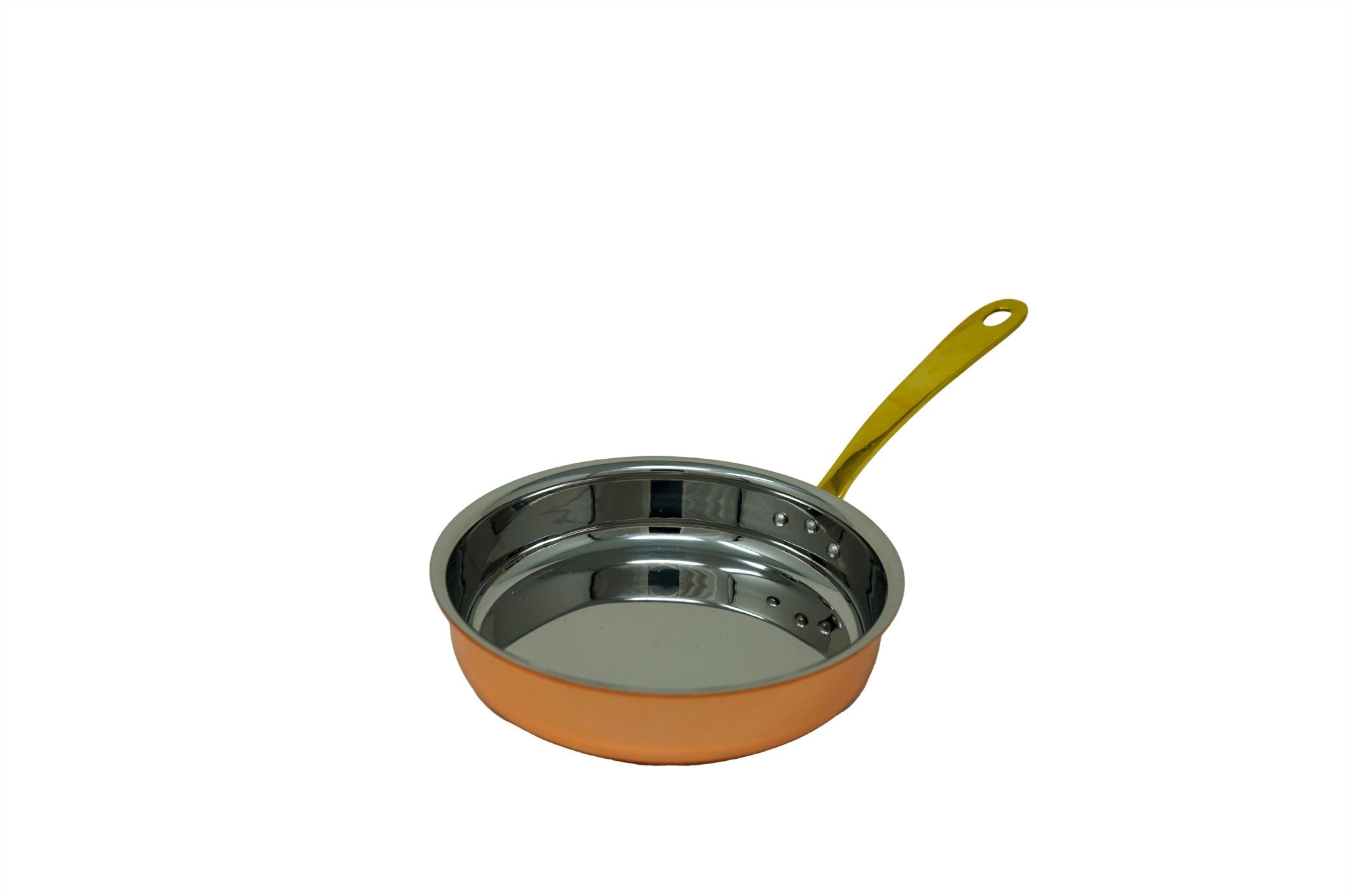 Stainless Steel Copper Coated Fry Pan serving bowl with Brass Handle - 18 Oz.