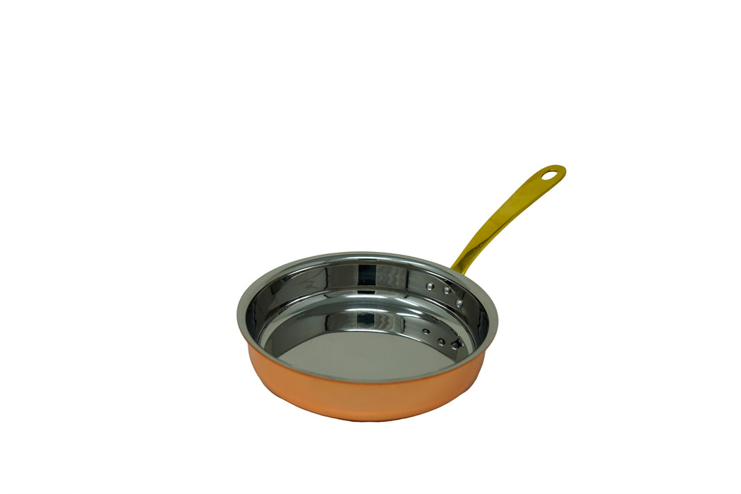 Stainless Steel Copper Coated Fry Pan serving bowl with Brass Handle - 18 Oz.