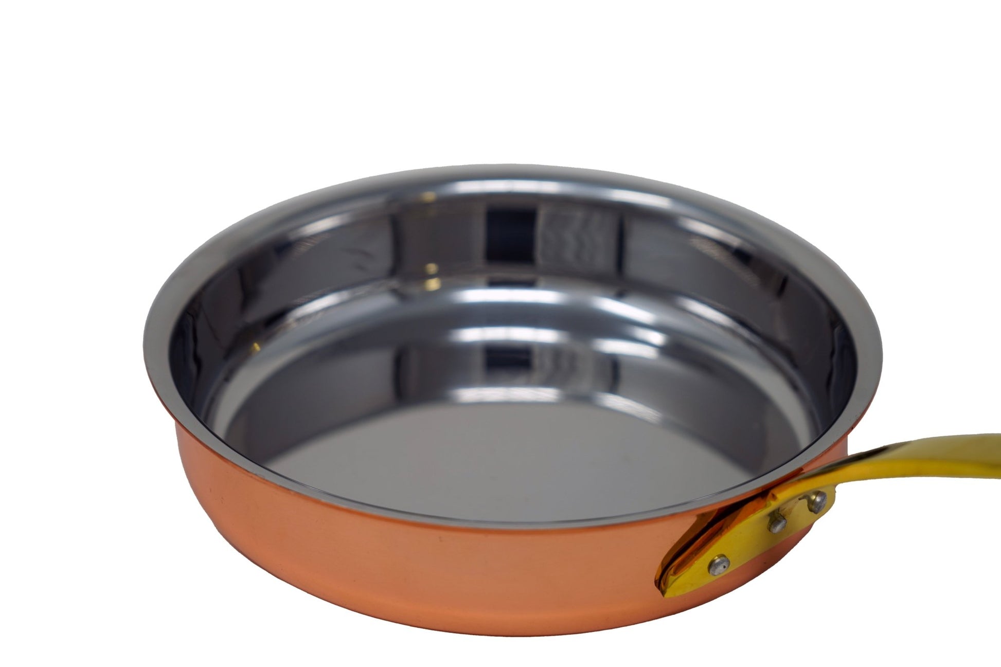 Stainless Steel Copper Coated Fry Pan serving bowl with Brass Handle - 18 Oz.