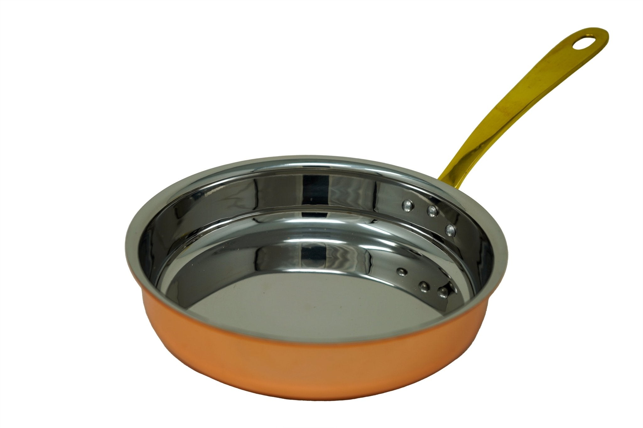 Stainless Steel Copper Coated Fry Pan serving bowl with Brass Handle - 18 Oz.