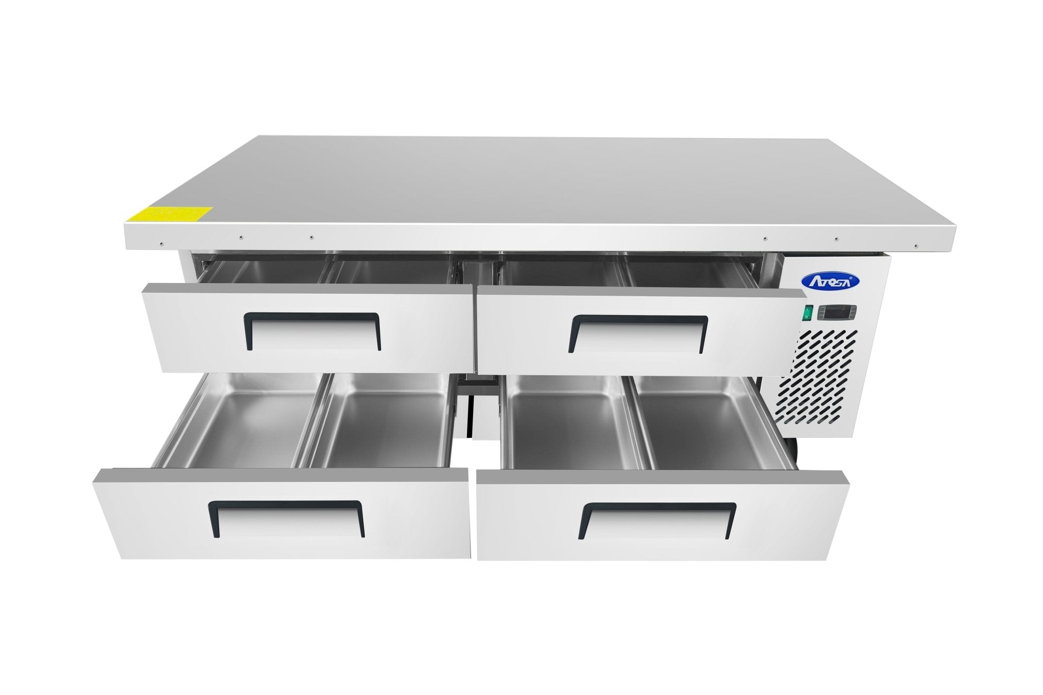 Open drawers of ATOSA MGF8454GR - 76 Inch 2 Drawer Refrigerated Extended Top Chef Base