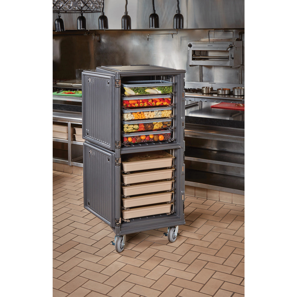 Cambro PCUCH615 Pro Cart Ultra Tall, Top Cold Module, Bottom Module Hot, Electric Unit 110V - Charcoal Gray