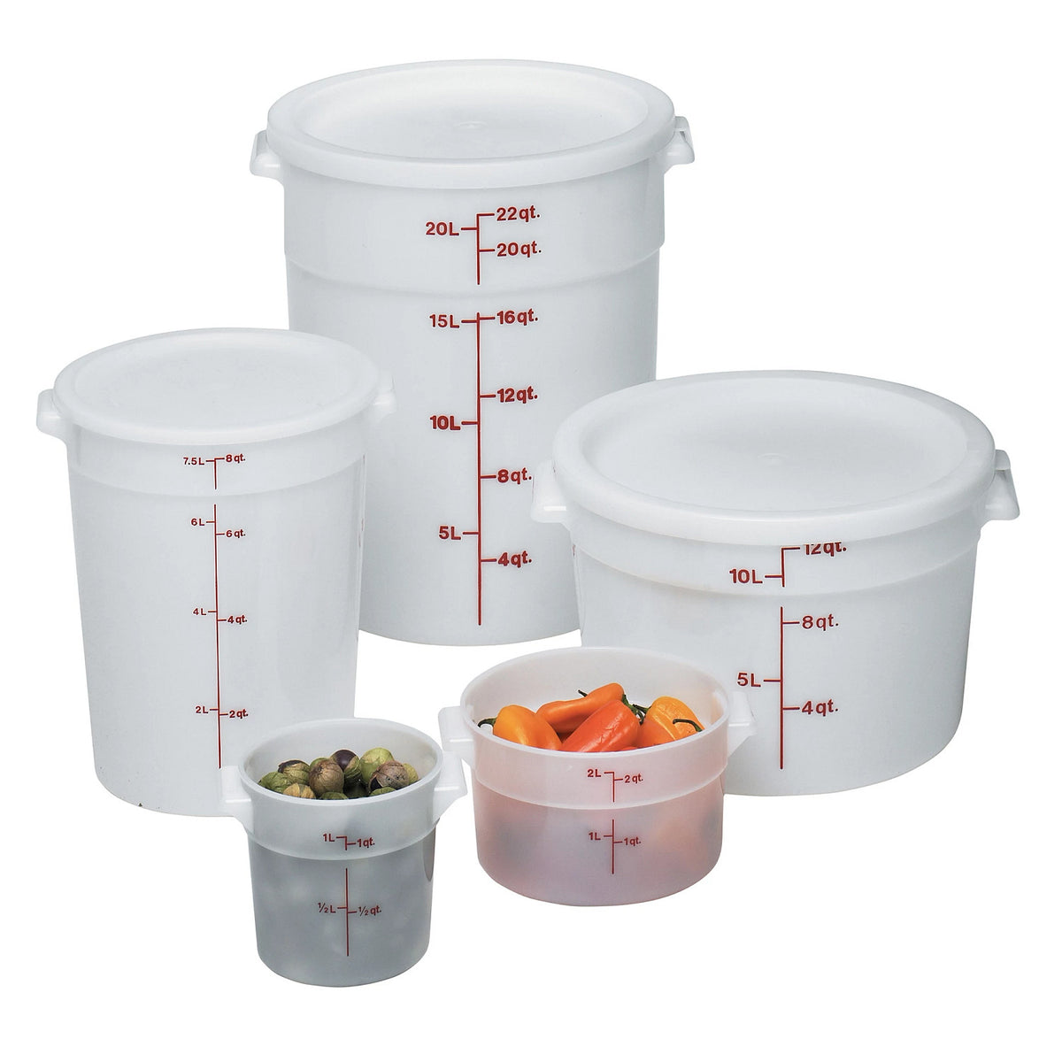 Cambro RFS1148 Poly CamRound Food Storage Container, 1 qt., White - White