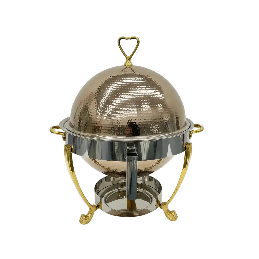 Rose gold Silver Chafing Dish with Brass Handles Product Image Closed