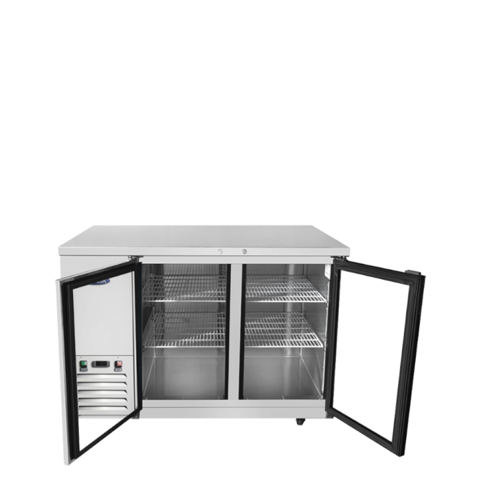 ATOSA, SBB59GGRAUS1 — 59″ Shallow Depth Back Bar Cooler with Glass Doors, (S/S Exterior), 15 Cu. Ft.