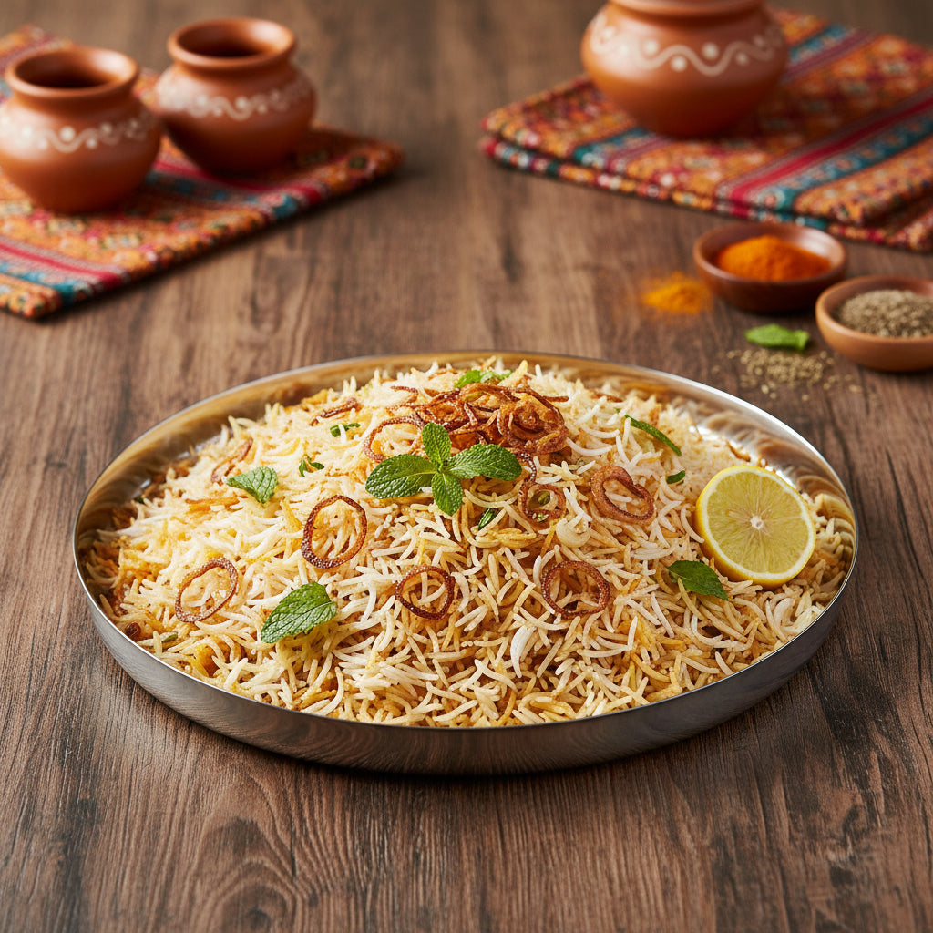Stainless Steel Curve Thali 12" With Rice