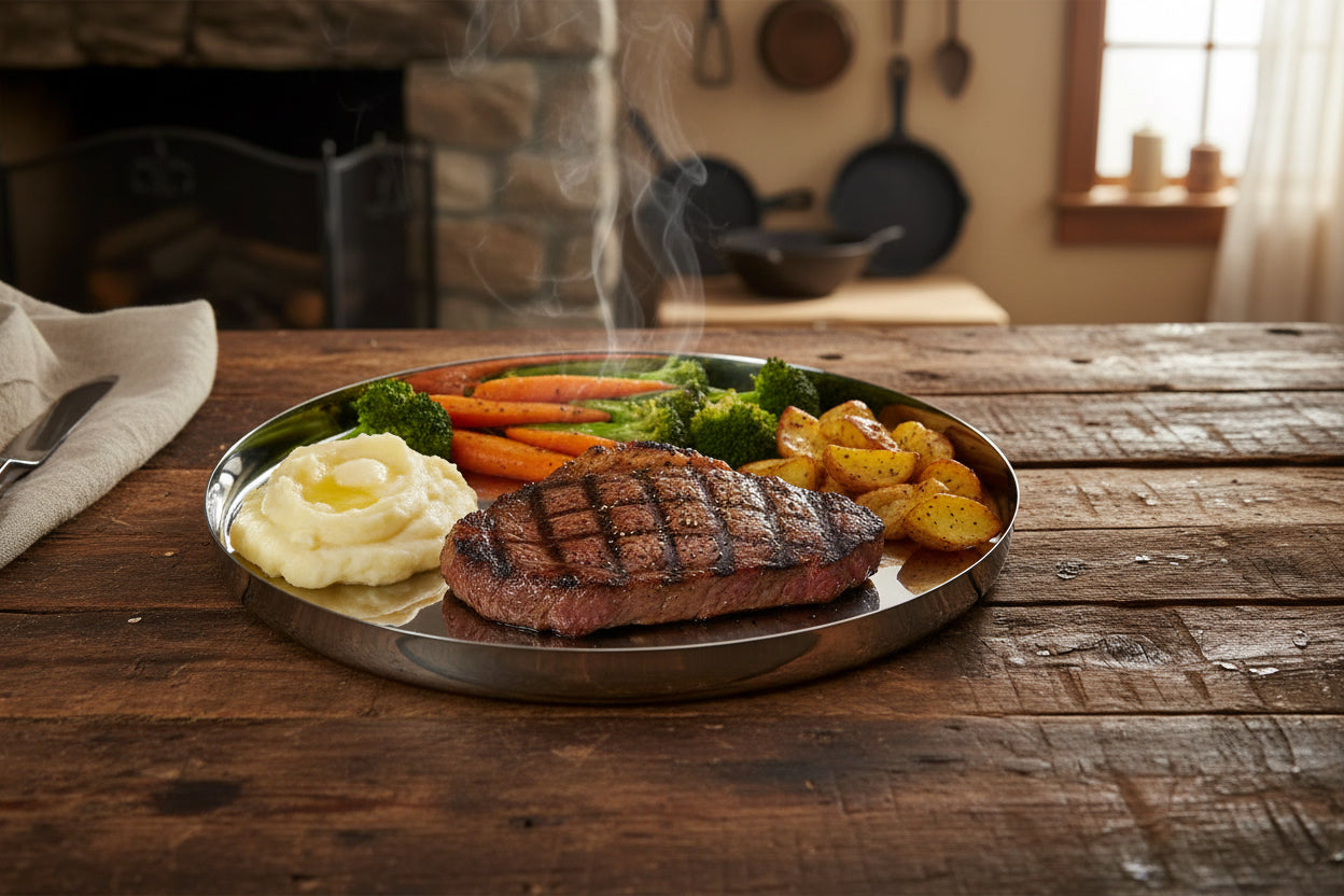 Stainless Steel Curve Thali 12" With Steak