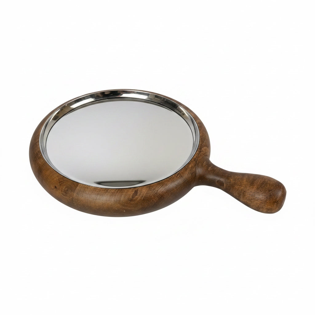 Stainless Steel Hammered Serving Tray with Wood Liner Side Angle Product Image