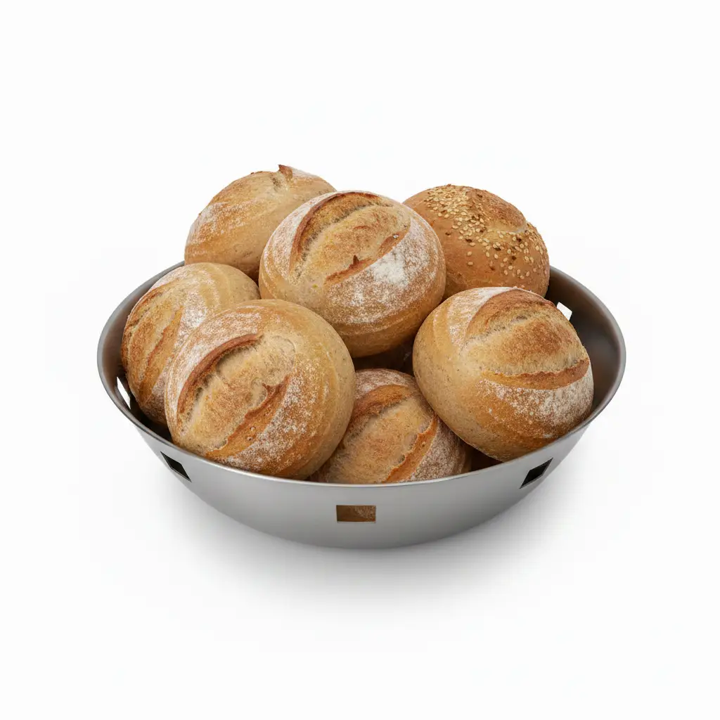 Stainless Steel Round Bread Basket - 7.5" Filled with Bread