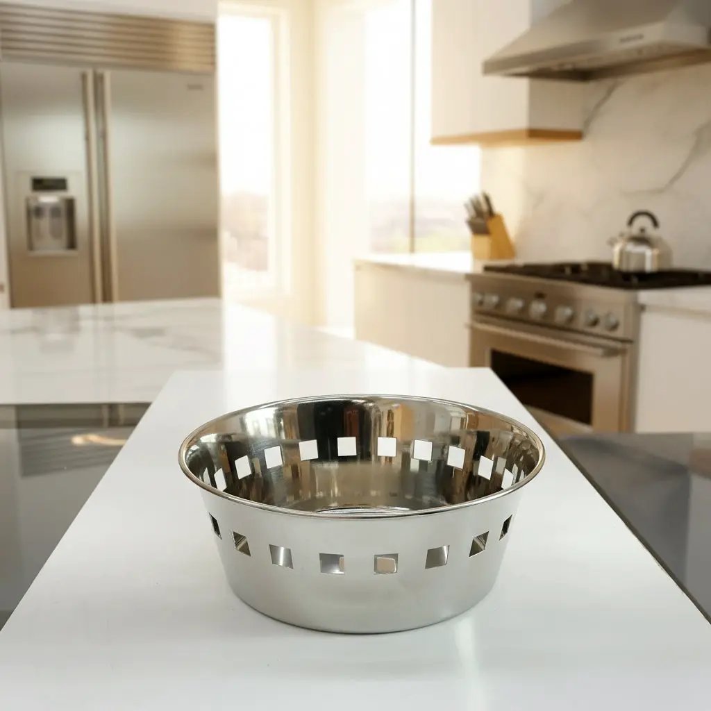 Stainless Steel Round Bread Basket in Kitchen