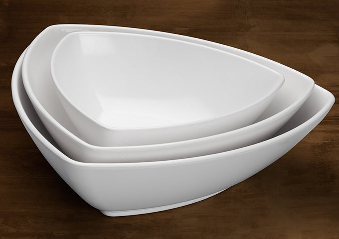 Winco WDM005-201, 7" Elista Melamine Triangular Bowl, White, 24pcs/case