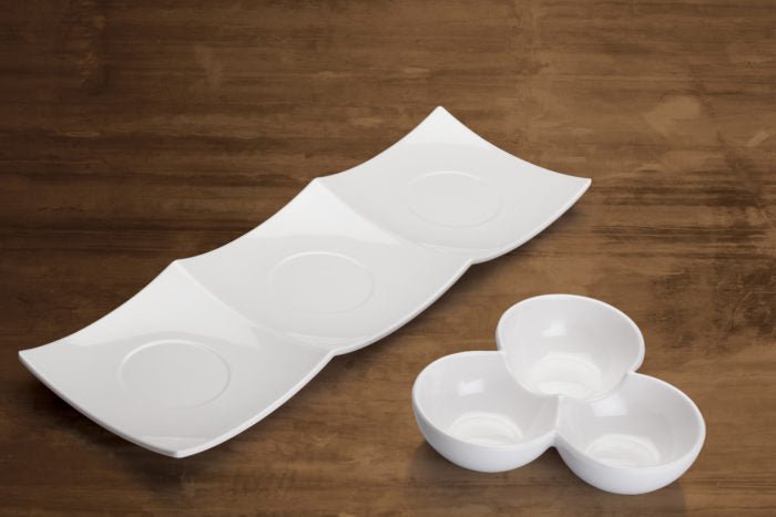 Winco WDM006 - 201, 16 - 3/8" x 5 - 1/2" Akila Melamine Trio Plate, White, 24pcs/case