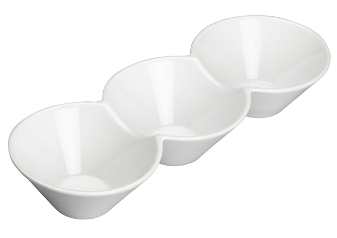 Winco WDP017-102, 13-1/4" x 5" Loures Porcelain Trio Bowl, Bright White, 12 pcs/case