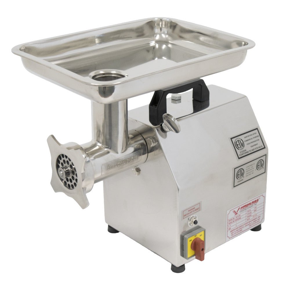 Commercial 1 HP stainless steel meat grinder with feeder pan