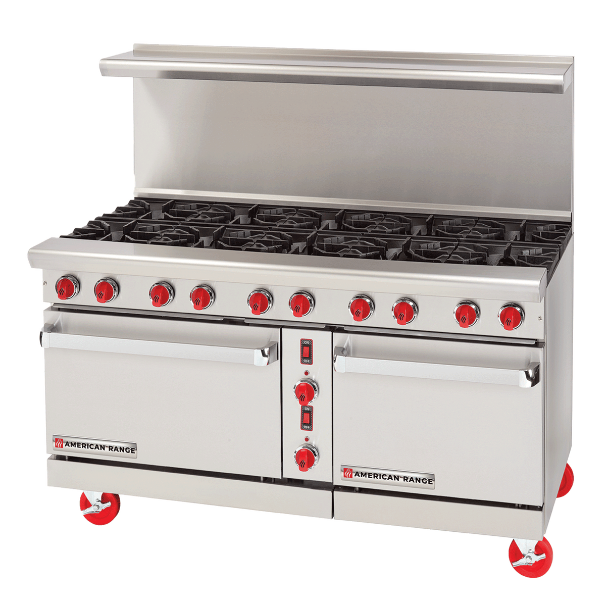 American Range ARGF-10 60" Green Flame Gas Range, 10 Burners, Standard Oven & Space Saver Oven