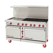 American Range ARGF-24G-6B 60" Green Flame Gas Range, 6 Burners, 24" Griddle, Standard Oven & Space Saver Oven