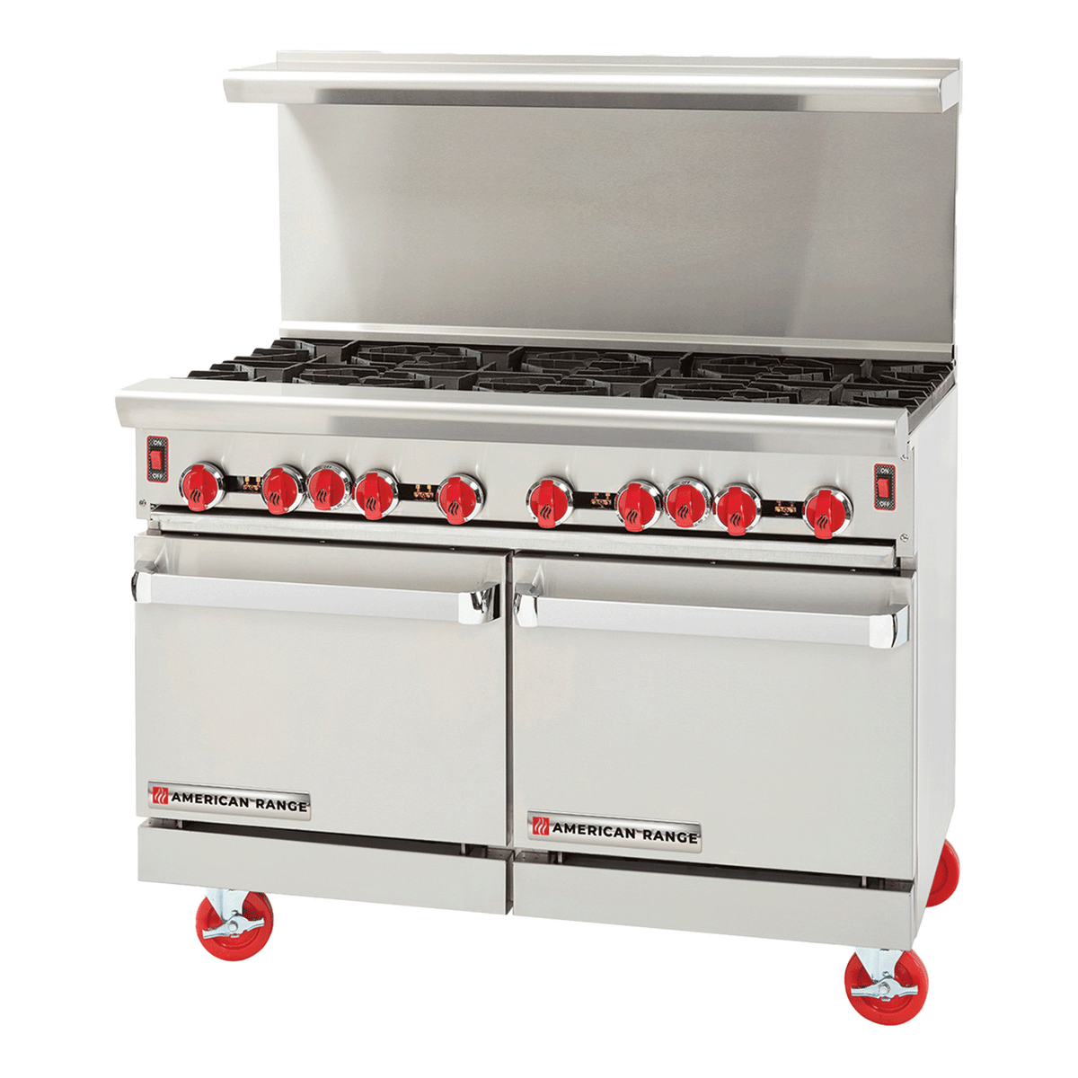 American Range ARGF-8 48" Green Flame Gas Range, 8 Burners, (2) Space Saver Ovens