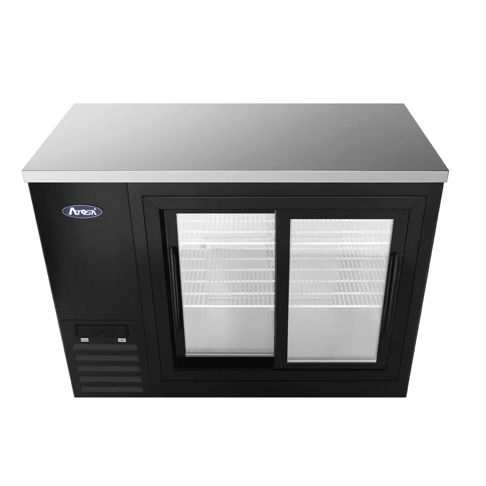 ATOSA SBB48SGGRAUS2 – 48″ Black Shallow Depth Back Bar Cooler with Sliding Glass Doors