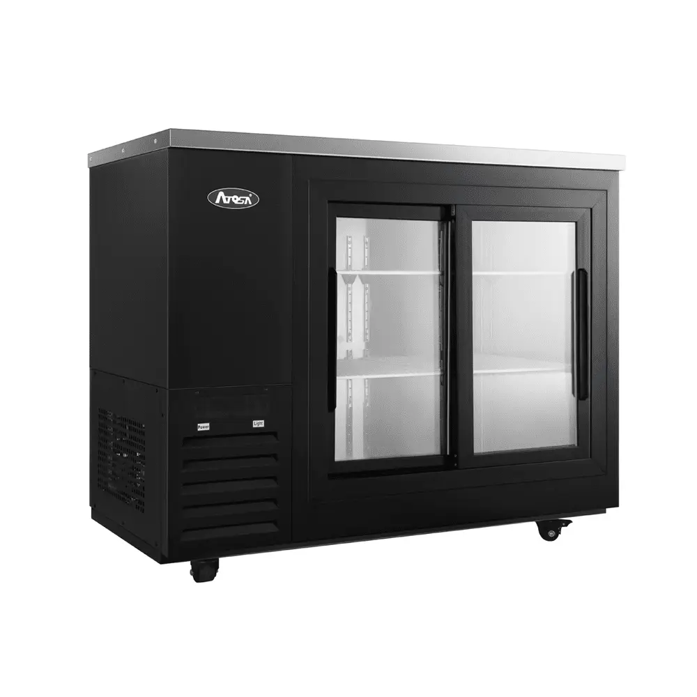 ATOSA SBB48SGGRAUS2 – 48″ Black Shallow Depth Back Bar Cooler with Sliding Glass Doors