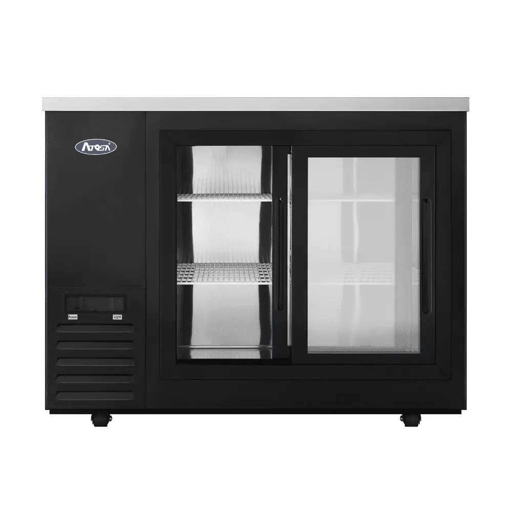 ATOSA SBB48SGGRAUS2 – 48″ Black Shallow Depth Back Bar Cooler with Sliding Glass Doors