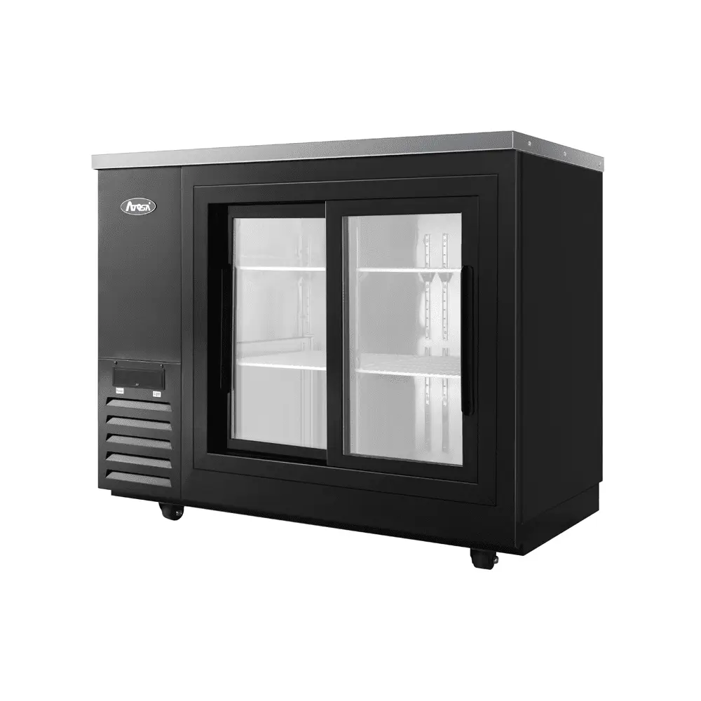 ATOSA SBB48SGGRAUS2 – 48″ Black Shallow Depth Back Bar Cooler with Sliding Glass Doors