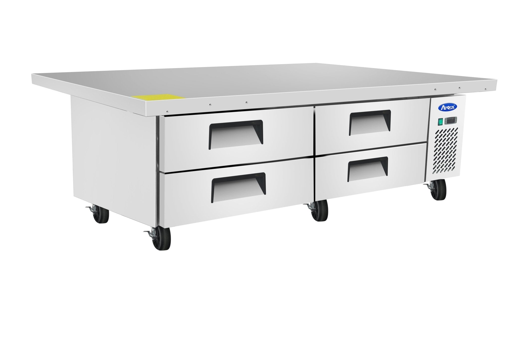 Side View of ATOSA MGF8454GR - 76 Inch 2 Drawer Refrigerated Extended Top Chef Base