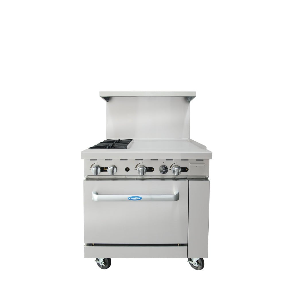 Atosa CookRite AGR-2B24GR 36" Gas Range with 2 Open Burners & 24" Griddle, 136,000 BTU