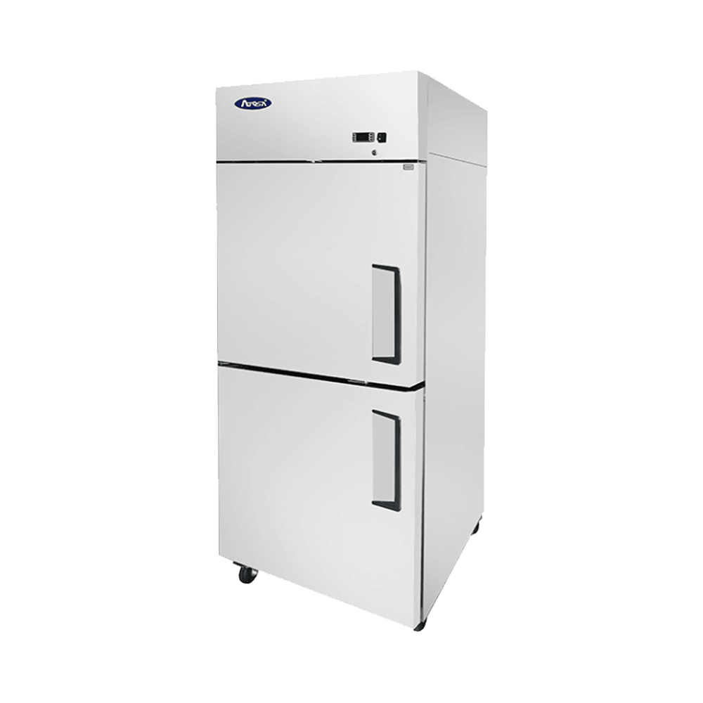 Atosa MBF8010GRL 29" Top Mount 2 Divided Door Reach-In Refrigerator, Left-Hand Hinge, 21.4 Cu. Ft.