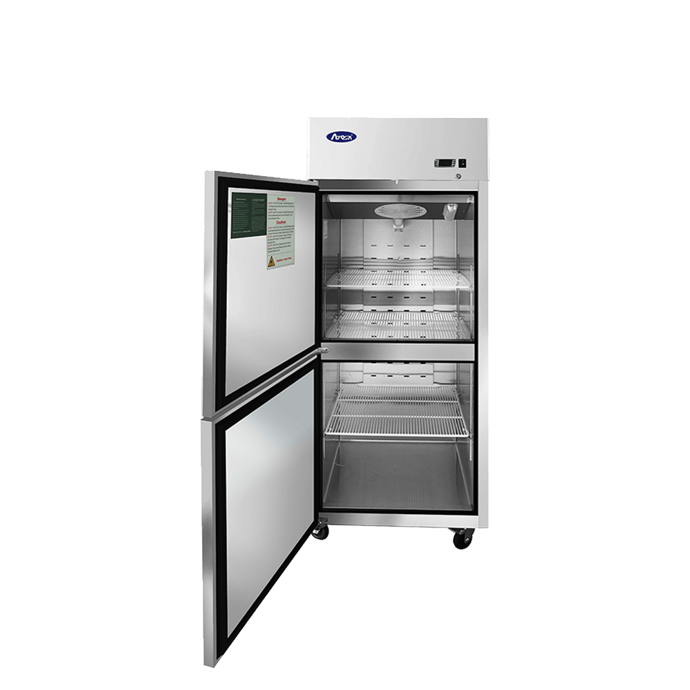 Atosa MBF8010GRL 29" Top Mount 2 Divided Door Reach-In Refrigerator, Left-Hand Hinge, 21.4 Cu. Ft.