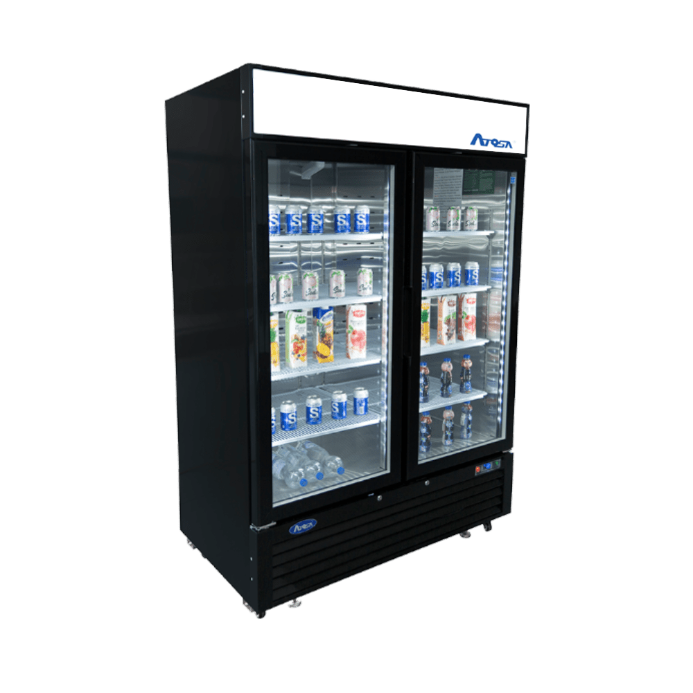 Atosa MCF8721ES 54" Black Cabinet 2 Glass Door Merchandiser Freezer, 43.8 Cu. Ft.