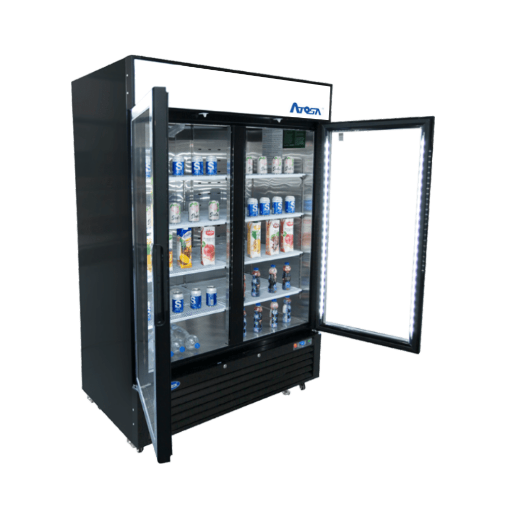 Atosa MCF8723GR 54" Black Cabinet 2 Glass Door Merchandiser Cooler, 43.8 Cu. Ft.