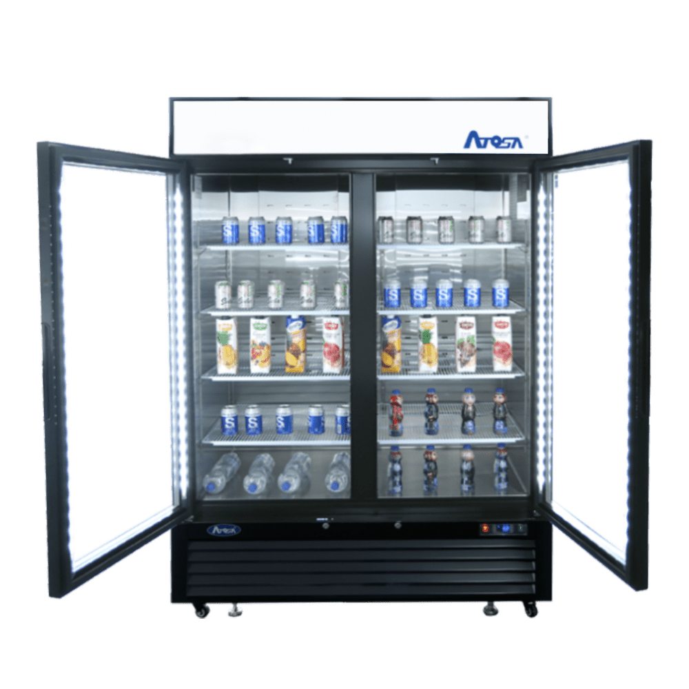 Atosa MCF8723GR 54" Black Cabinet 2 Glass Door Merchandiser Cooler, 43.8 Cu. Ft.