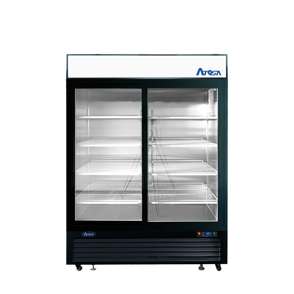 Atosa MCF8727GR 54" Black Cabinet 2 Sliding Glass Door Refrigerator Merchandiser, 44.9 Cu. Ft.