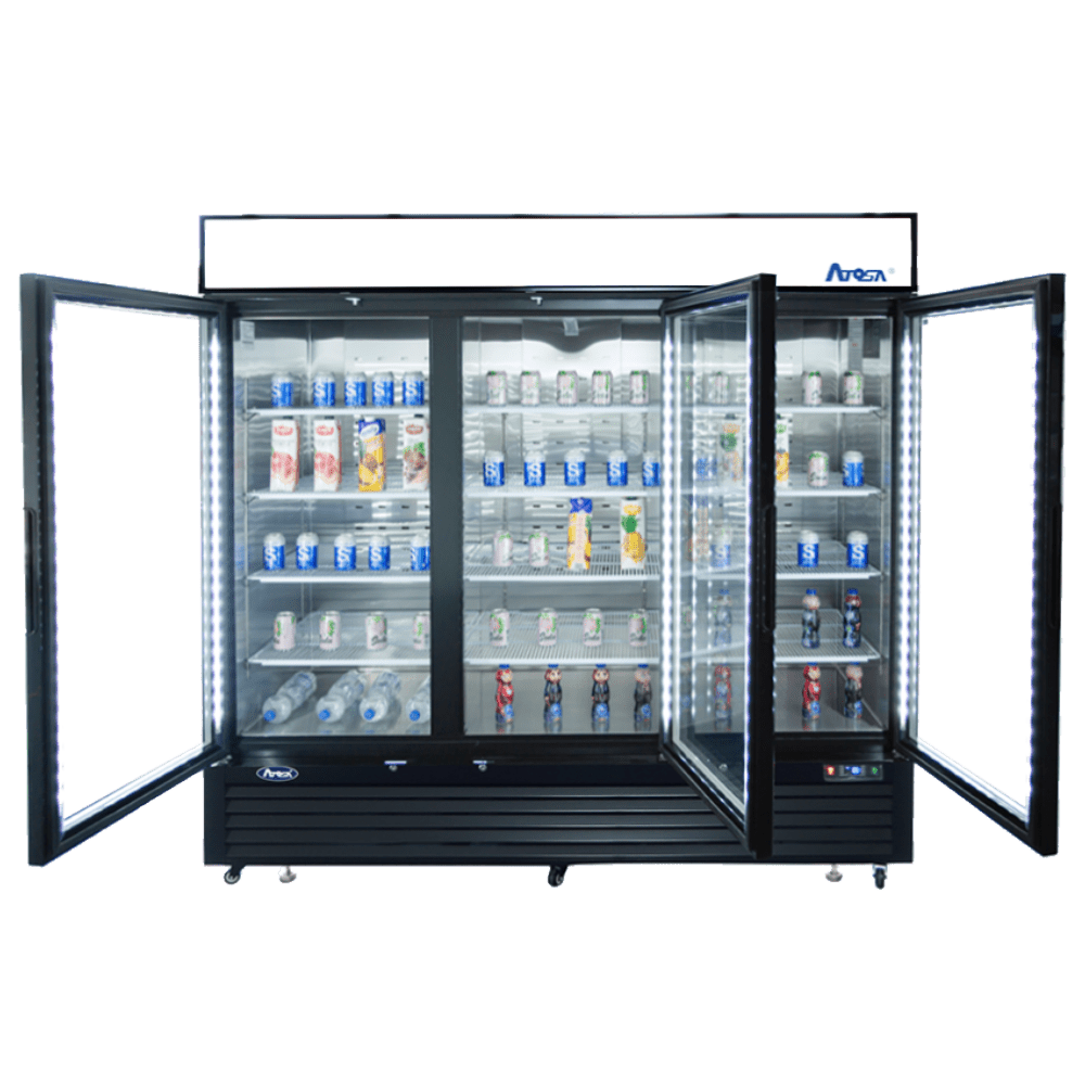 Atosa MCF8728GR 82" Black Cabinet 3 Glass Door Merchandiser Freezer, 68 Cu. Ft.