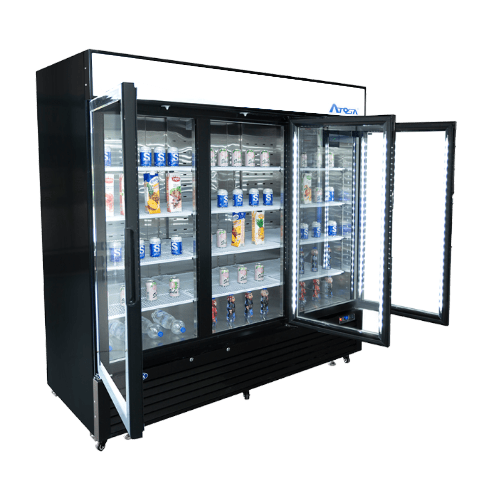 ATOSA MCF8728GR — Black Cabinet Three (3) Glass Door Merchandiser Freezer, 68 Cu. Ft.