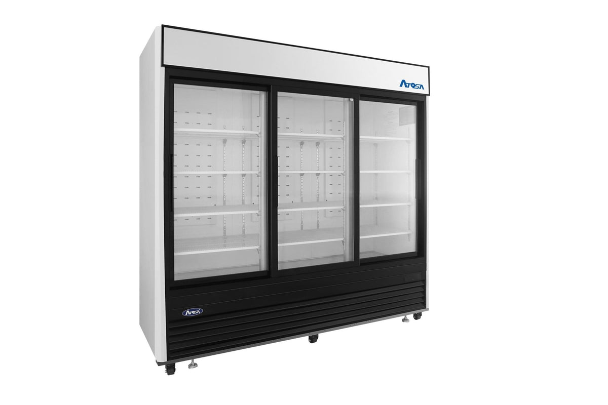 Atosa MCF8729GR 88" Black Exterior Sliding Glass Door Refrigerator Merchandiser, 64.4 Cu. Ft.