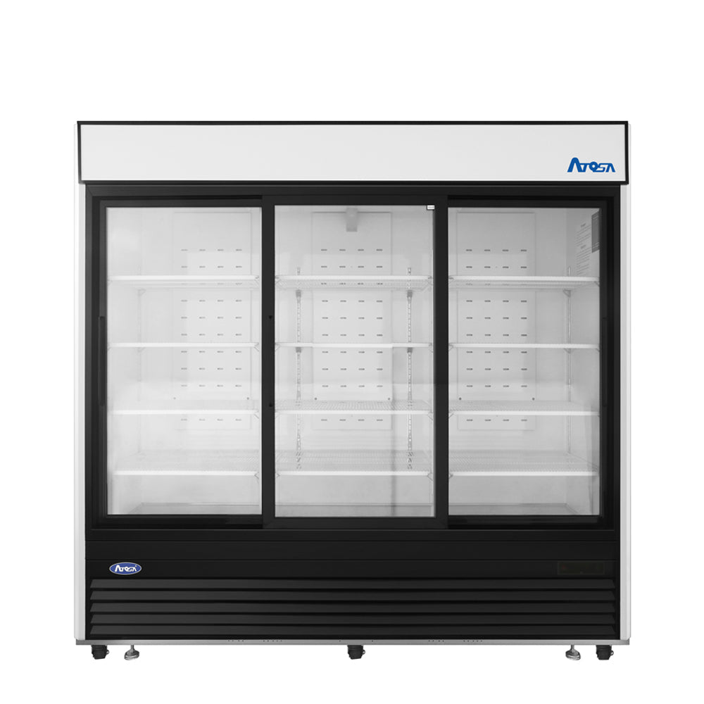 Atosa MCF8729GR 88" Black Exterior Sliding Glass Door Refrigerator Merchandiser, 64.4 Cu. Ft.