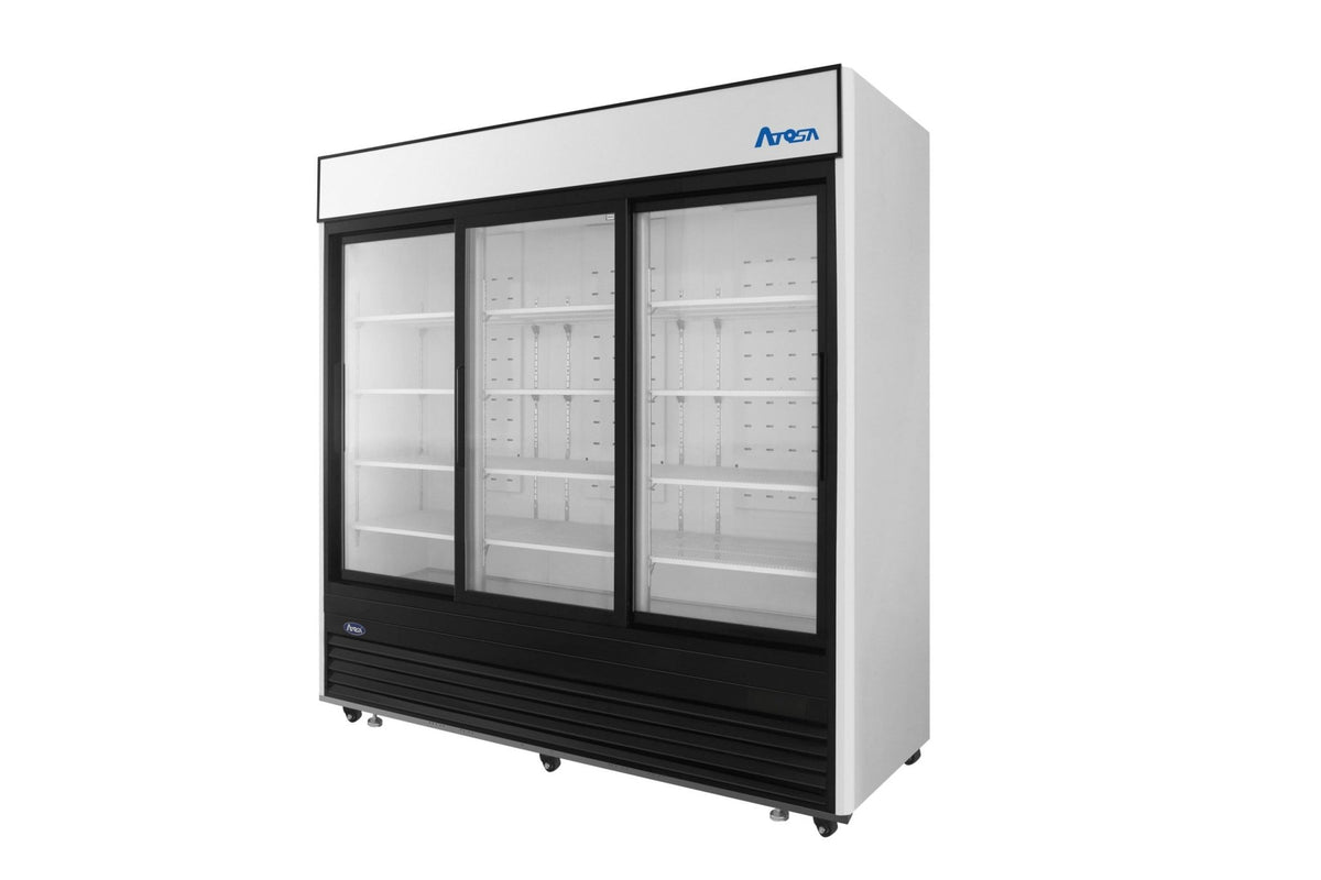 Atosa MCF8729GR 88" Black Exterior Sliding Glass Door Refrigerator Merchandiser, 64.4 Cu. Ft.