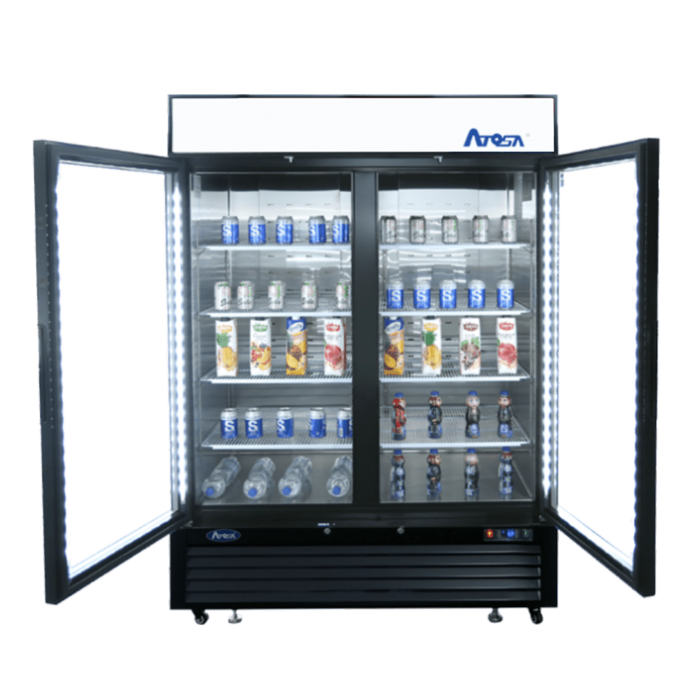 ATOSA MCF8733GR — Black Cabinet Two (2) Glass Door Merchandiser Cooler, 28.5 Cu. Ft.
