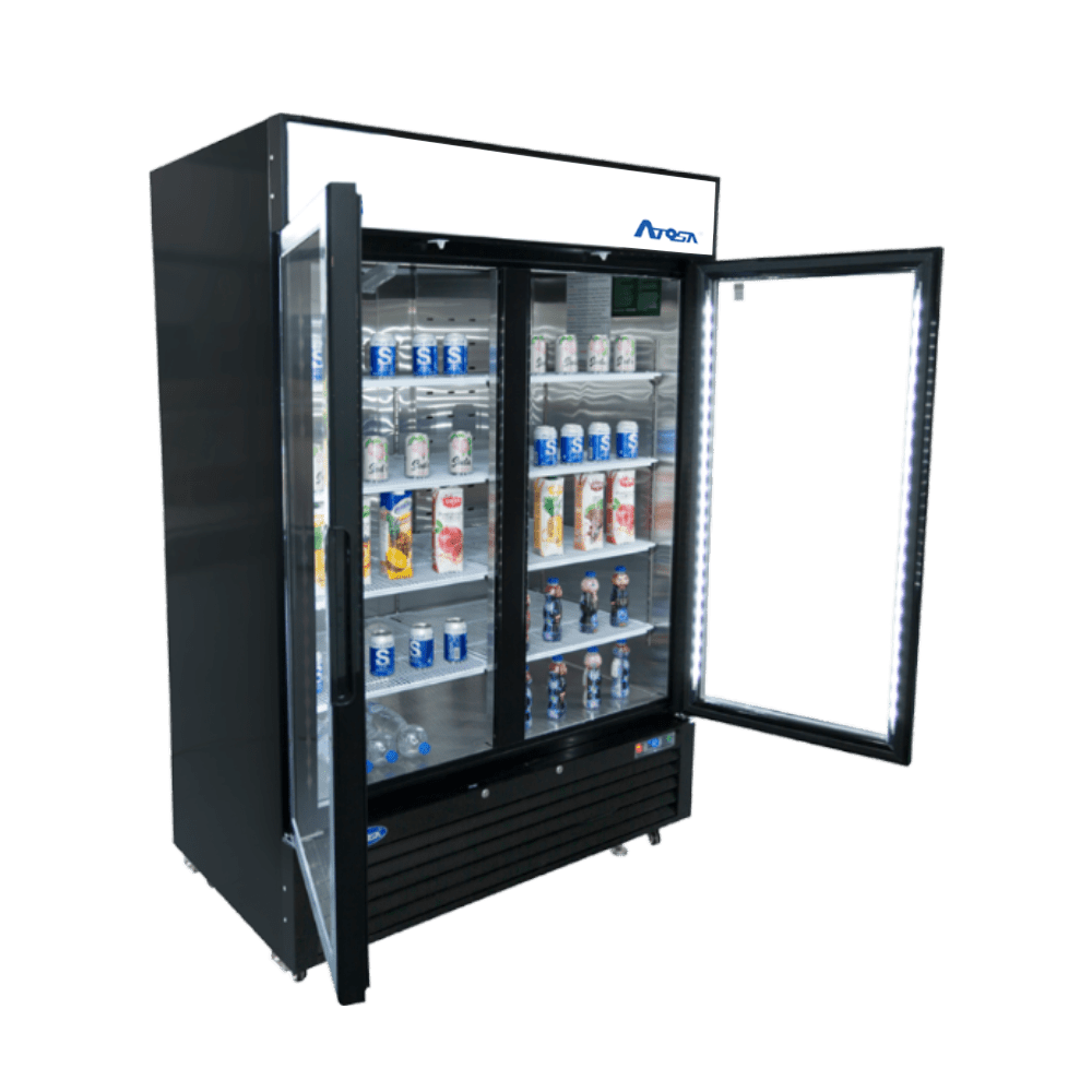ATOSA MCF8733GR — Black Cabinet Two (2) Glass Door Merchandiser Cooler, 28.5 Cu. Ft.