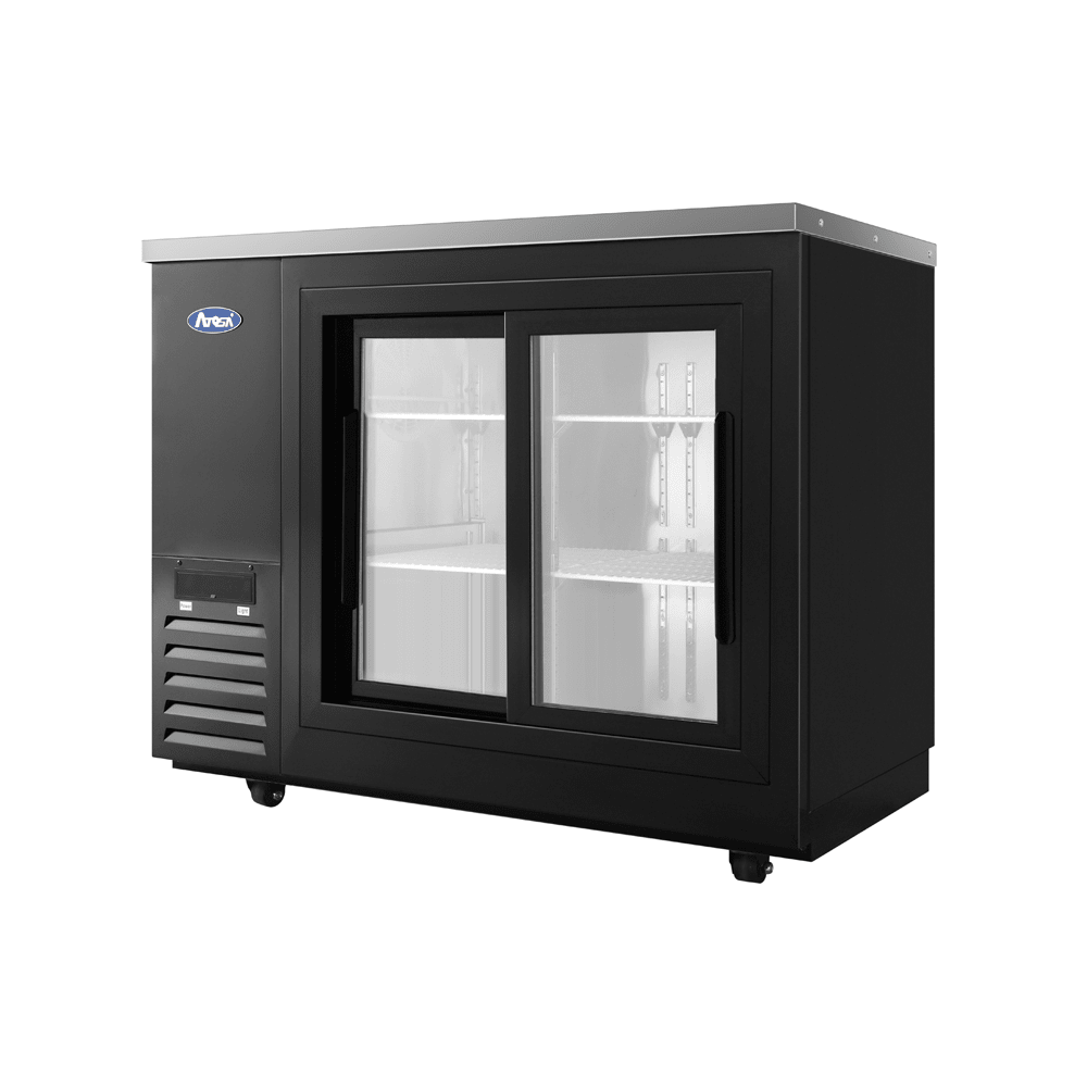 Atosa SBB48SGGRAUS2 48" Black Shallow Depth Back Bar Cooler with Sliding Glass Doors, 11.5 Cu. Ft.