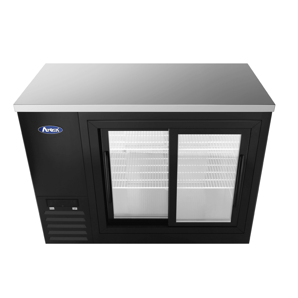 Atosa SBB48SGGRAUS2 48" Black Shallow Depth Back Bar Cooler with Sliding Glass Doors, 11.5 Cu. Ft.