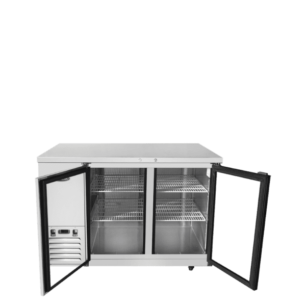 ATOSA SBB59GGRAUS1 — 59″ Shallow Depth Back Bar Cooler with Glass Doors, (S/S Exterior), 15 Cu. Ft. Product Image Open
