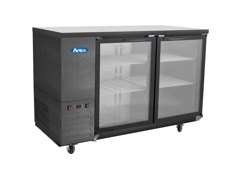 ATOSA SBB59GGRAUS2 — 59″ Black Shallow Depth Back Bar Cooler with Glass Doors, (Black Exterior), 15 Cu. Ft.