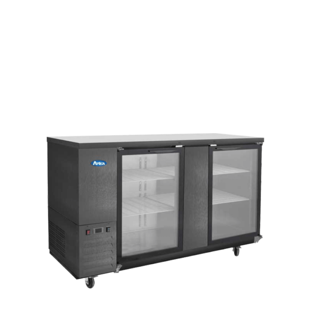 Atosa SBB69GGRAUS2 69" Black Shallow Depth Back Bar Cooler with Glass Doors, 18.6 Cu. Ft.