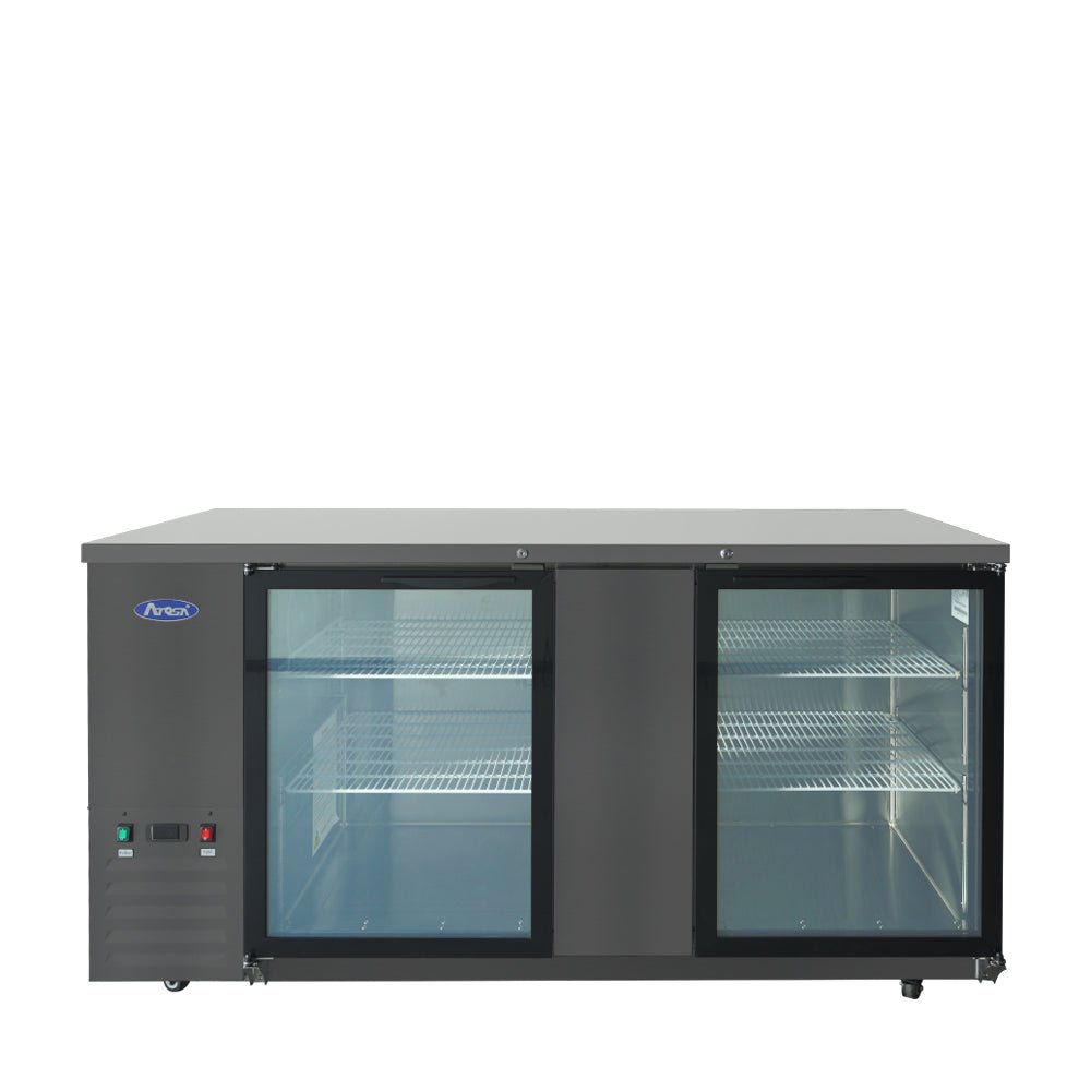 Atosa SBB69GGRAUS2 69" Black Shallow Depth Back Bar Cooler with Glass Doors, 18.6 Cu. Ft.