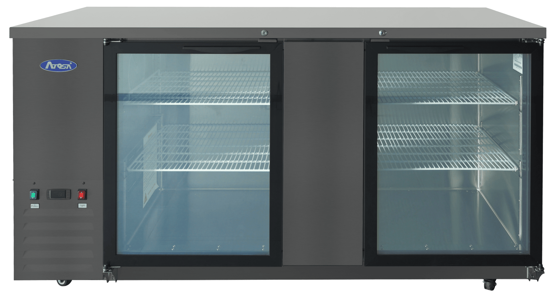 ATOSA SBB69GGRAUS2 — 69″ Black Shallow Depth Back Bar Cooler with Glass Doors, (Black Exterior), 18.6 Cu. Ft.