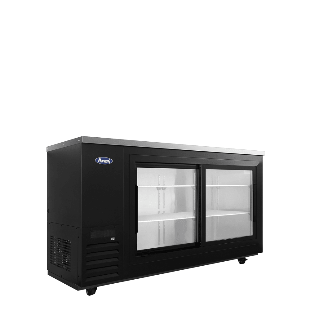 Atosa SBB69SGGRAUS2 69" Black Shallow Depth Back Bar Cooler with Sliding Glass Doors, 18.6 Cu. Ft.